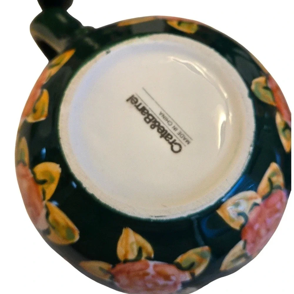 Crate‎ & Barrel Floral Soup Bowls Set 4 Green Cottagecore Stoneware